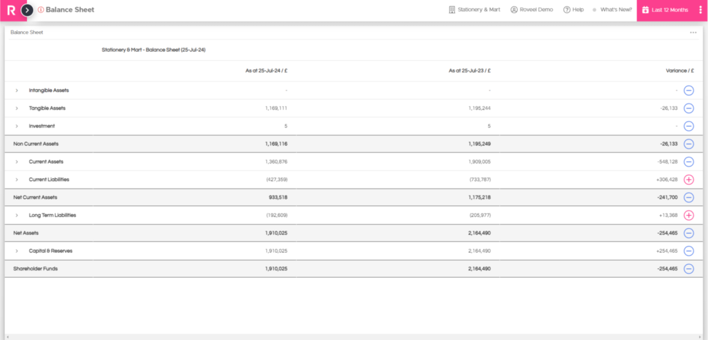 Roveel Balance Sheet